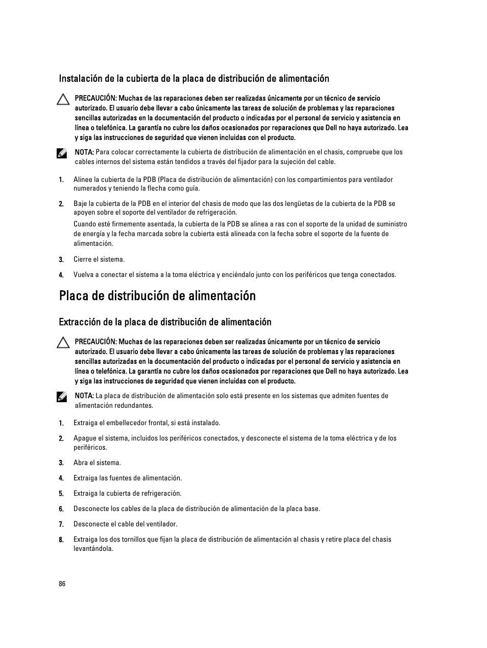 Placa de distribución de alimentación | Dell Powervault NX400 User Manual | Page 86 / 137