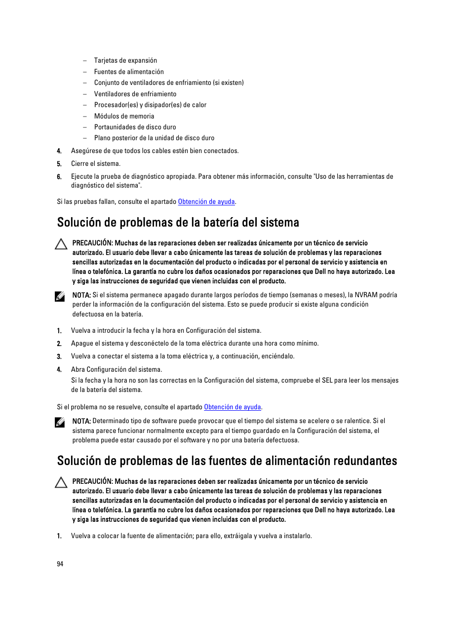 Solución de problemas de la batería del sistema | Dell Powervault NX400 User Manual | Page 94 / 137