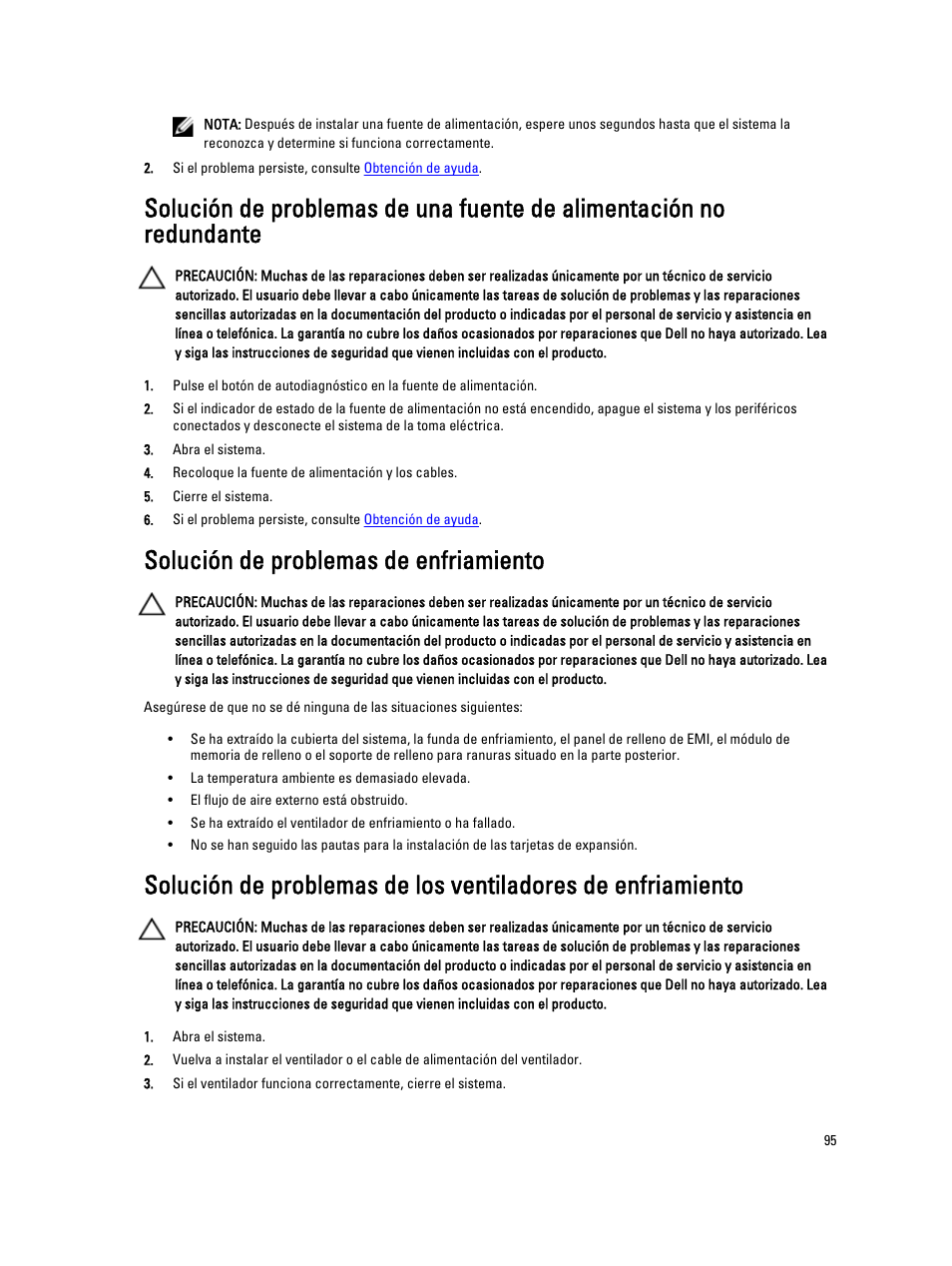 Solución de problemas de enfriamiento | Dell Powervault NX400 User Manual | Page 95 / 137