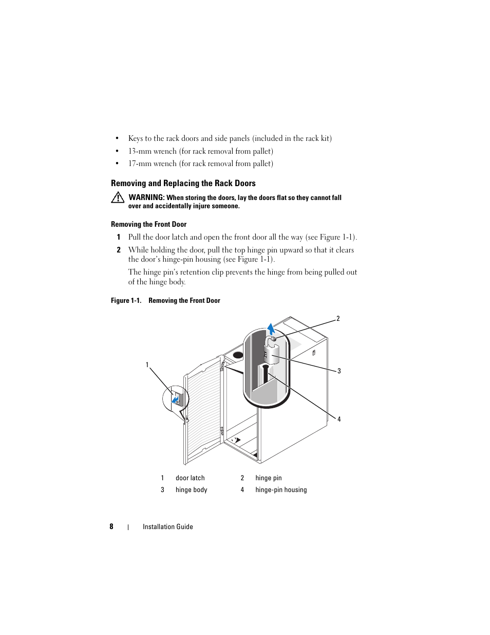 Removing and replacing the rack doors | Dell PowerEdge Rack Enclosure 2420 User Manual | Page 10 / 148