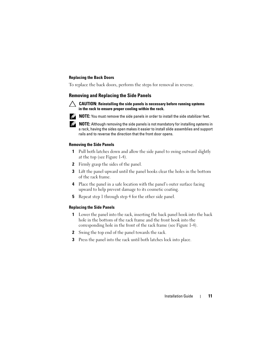 Removing and replacing the side panels | Dell PowerEdge Rack Enclosure 2420 User Manual | Page 13 / 148