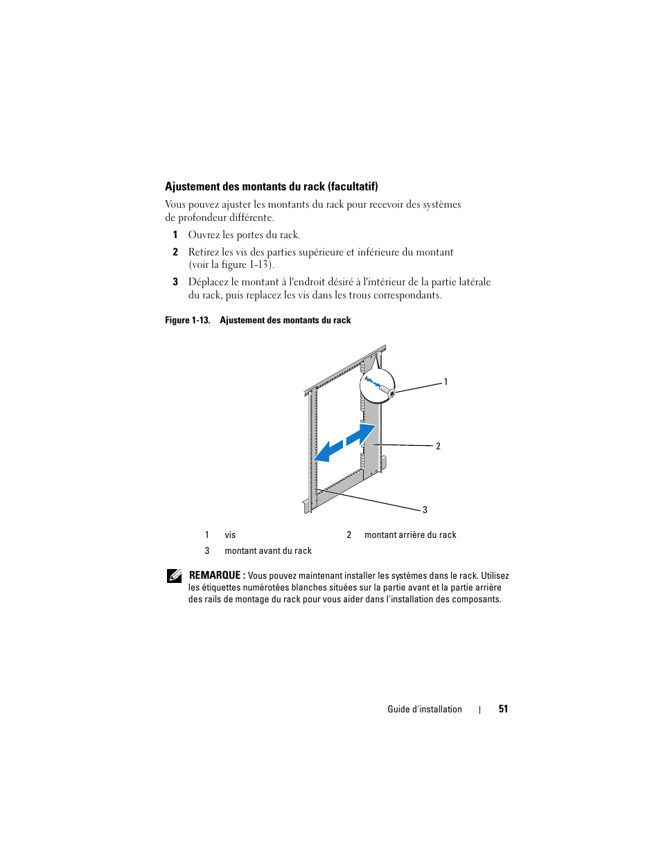 Ajustement des montants du rack (facultatif) | Dell PowerEdge Rack Enclosure 2420 User Manual | Page 53 / 148