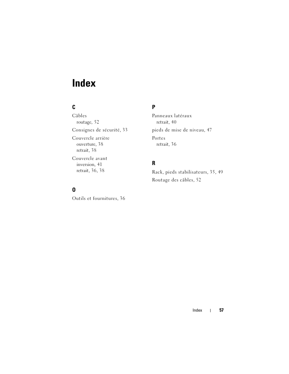 Index | Dell PowerEdge Rack Enclosure 2420 User Manual | Page 59 / 148