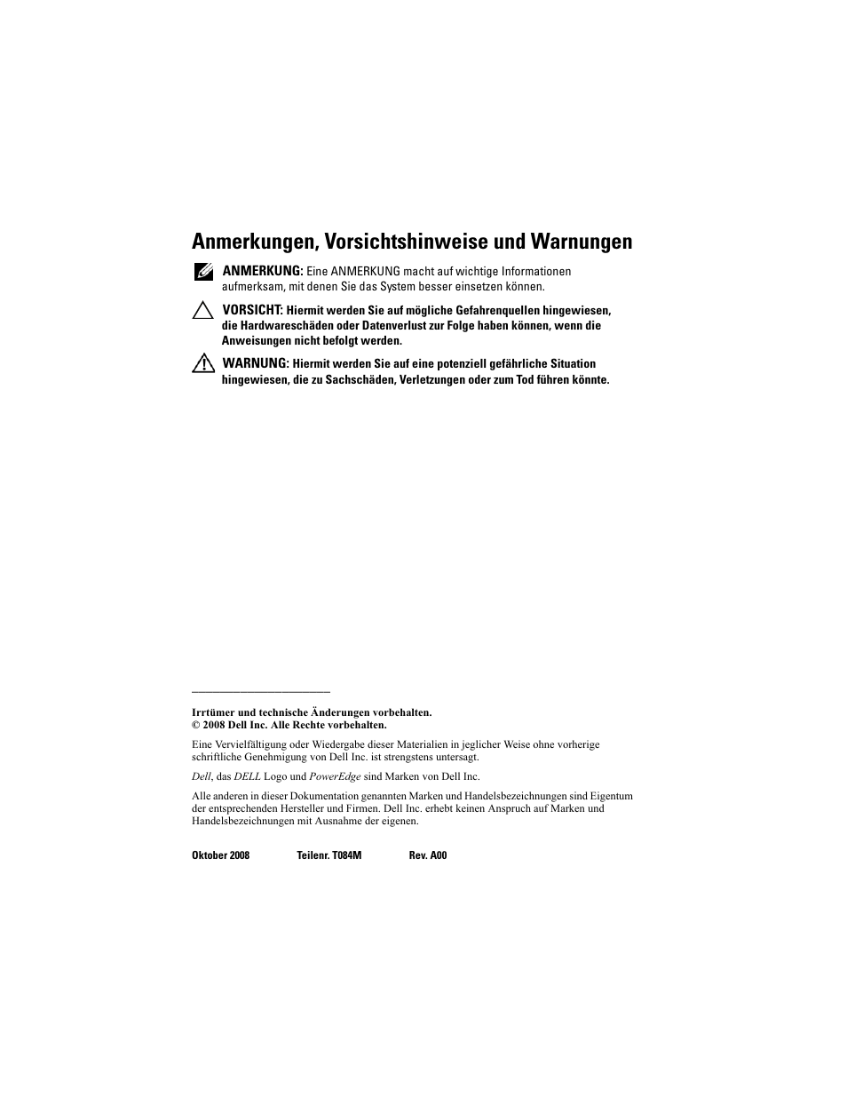 Anmerkungen, vorsichtshinweise und warnungen | Dell PowerEdge Rack Enclosure 2420 User Manual | Page 62 / 148