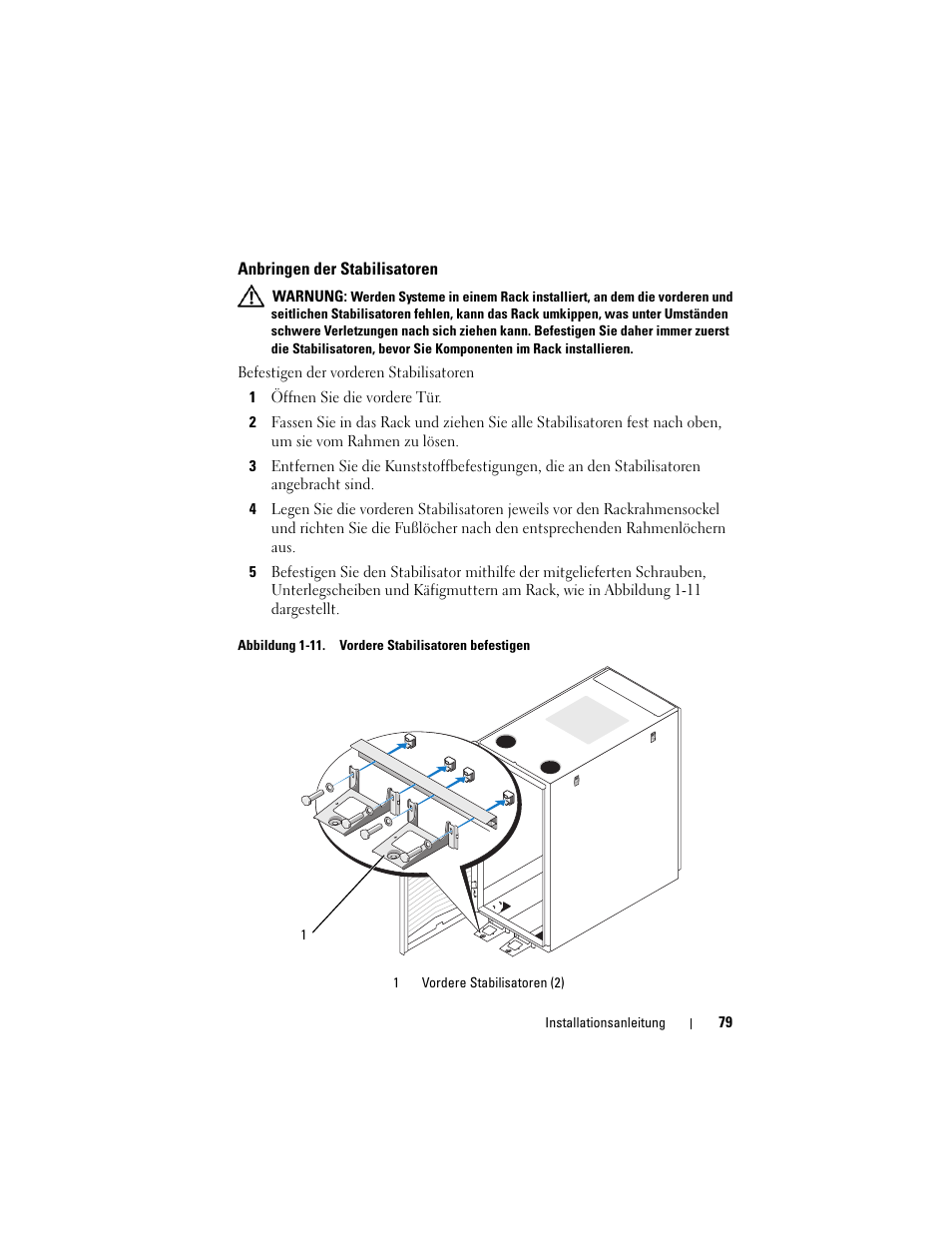 Anbringen der stabilisatoren | Dell PowerEdge Rack Enclosure 2420 User Manual | Page 81 / 148