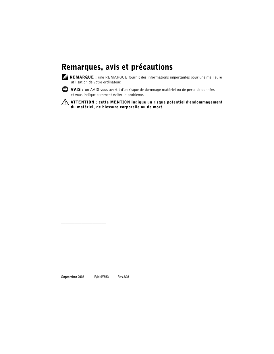 Remarques, avis et précautions | Dell PowerEdge 2650 User Manual | Page 18 / 58