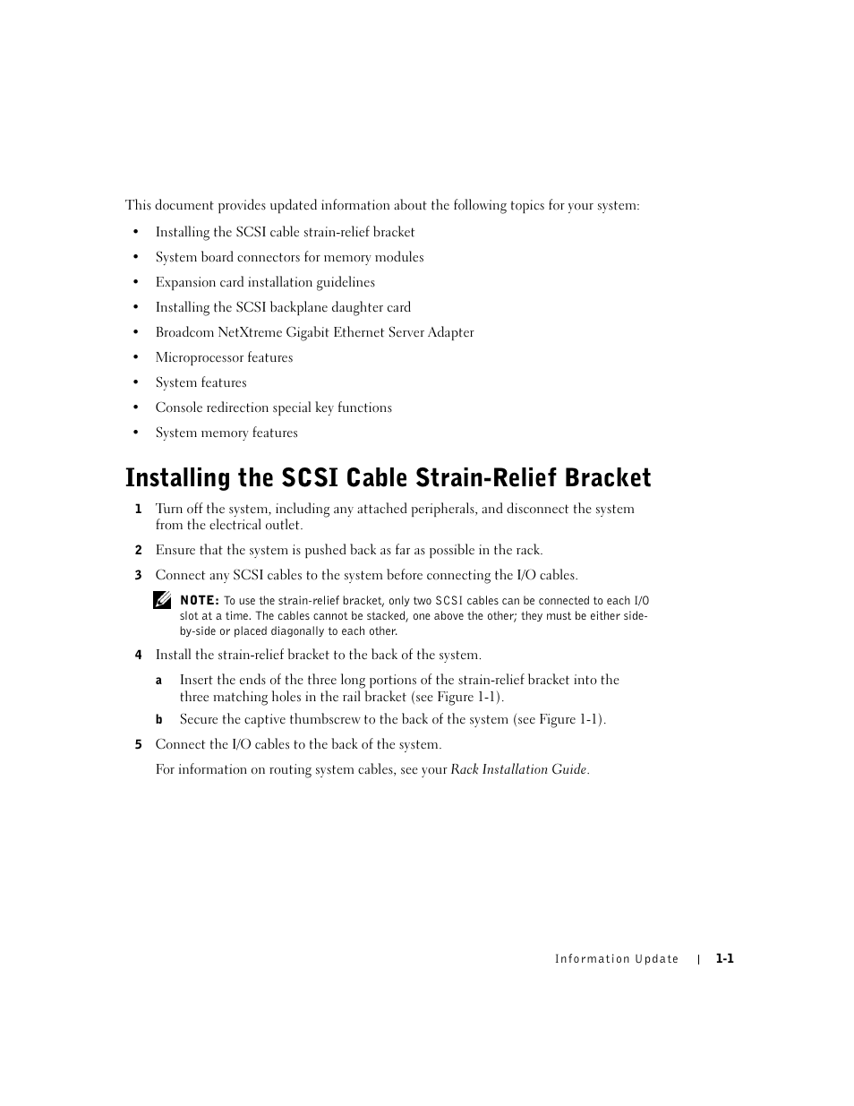 Installing the scsi cable strain-relief bracket | Dell PowerEdge 2650 User Manual | Page 3 / 58