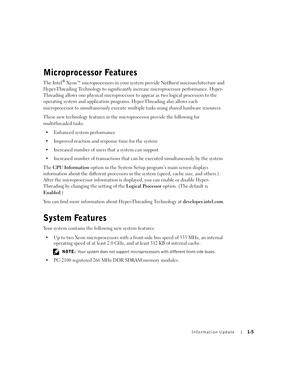 Microprocessor features, System features | Dell PowerEdge 2650 User Manual | Page 7 / 58