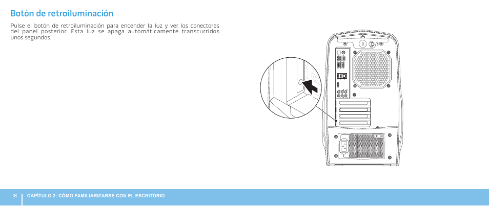 Botón de retroiluminación | Dell Alienware Aurora R3 (Early 2011) User Manual | Page 20 / 70