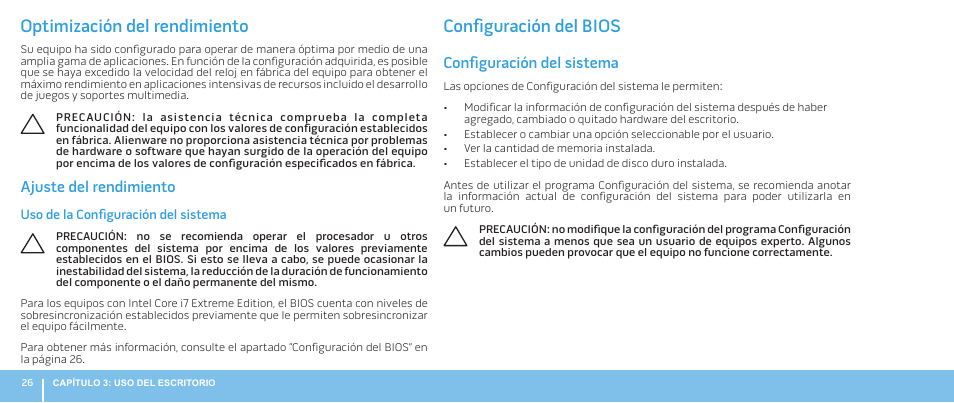 Optimización del rendimiento, Configuración del bios, Ajuste del rendimiento | Configuración del sistema | Dell Alienware Aurora R3 (Early 2011) User Manual | Page 28 / 70