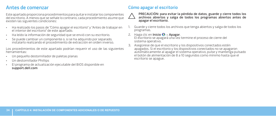 Antes de comenzar, Cómo apagar el escritorio | Dell Alienware Aurora R3 (Early 2011) User Manual | Page 36 / 70