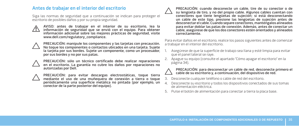 Antes de trabajar en el interior del escritorio | Dell Alienware Aurora R3 (Early 2011) User Manual | Page 37 / 70
