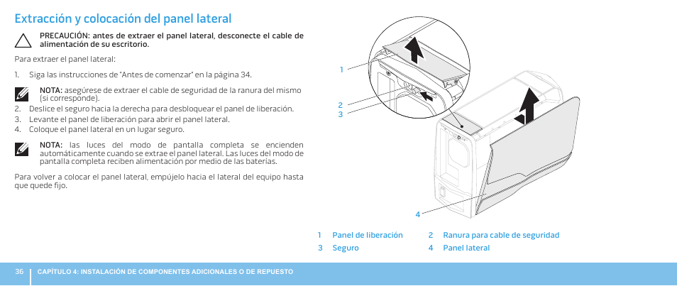 Extracción y colocación del panel lateral | Dell Alienware Aurora R3 (Early 2011) User Manual | Page 38 / 70