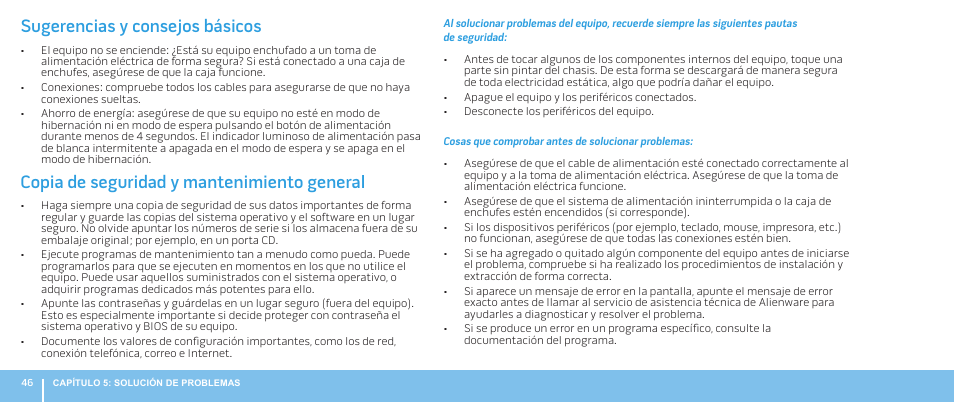 Sugerencias y consejos básicos, Copia de seguridad y mantenimiento general | Dell Alienware Aurora R3 (Early 2011) User Manual | Page 48 / 70