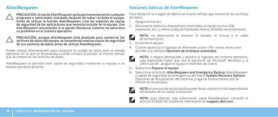 Alienrespawn, Nociones básicas de alienrespawn | Dell Alienware Aurora R3 (Early 2011) User Manual | Page 58 / 70