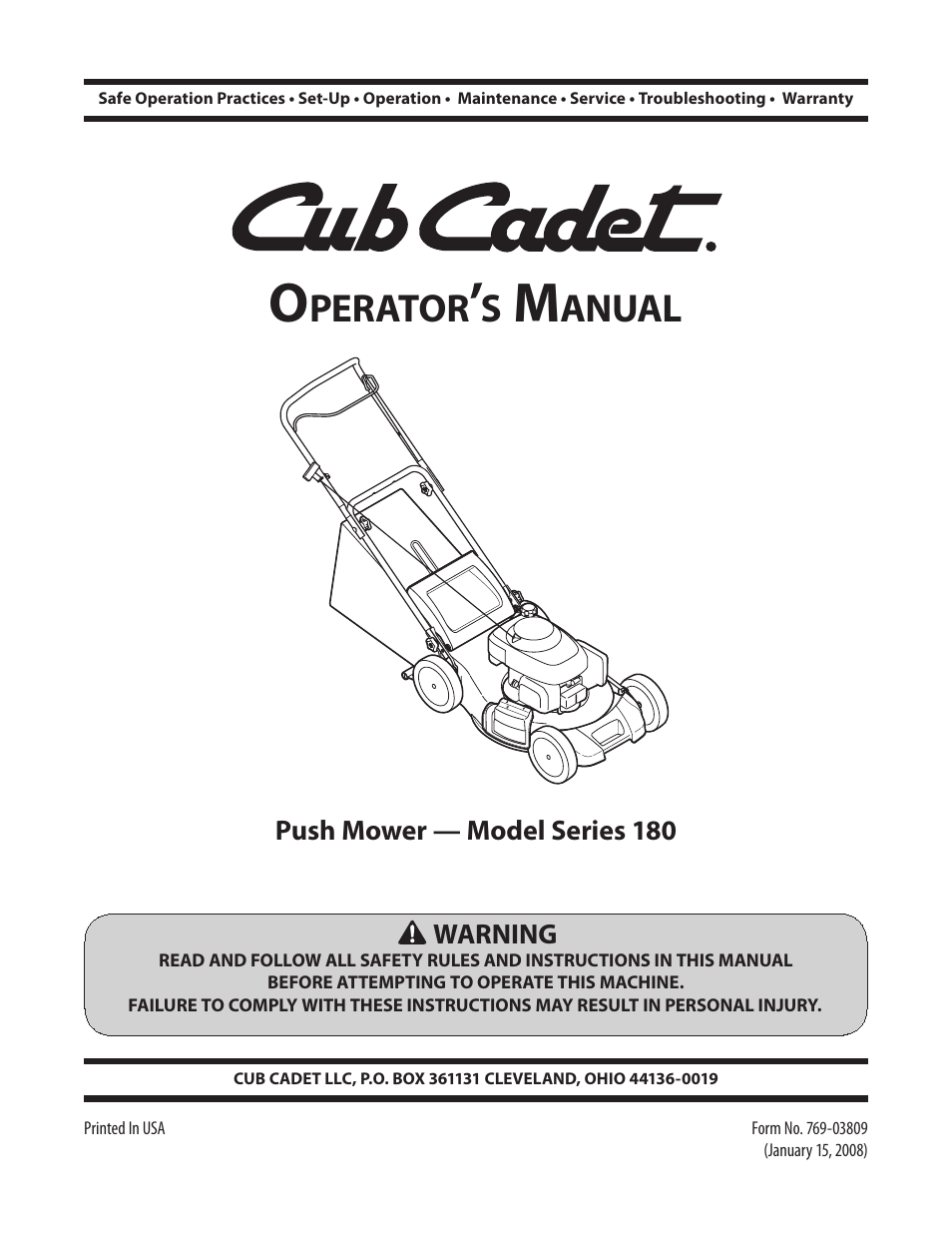 Cub Cadet Series 180 User Manual | 40 pages