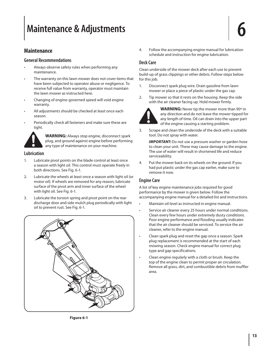 Maintenance & adjustments, Maintenance | Cub Cadet Series 180 User Manual | Page 13 / 40