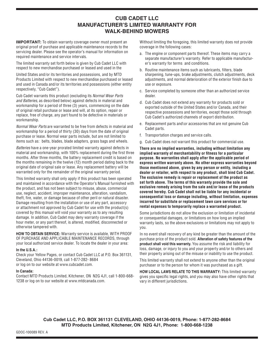 Cub Cadet Series 180 User Manual | Page 20 / 40