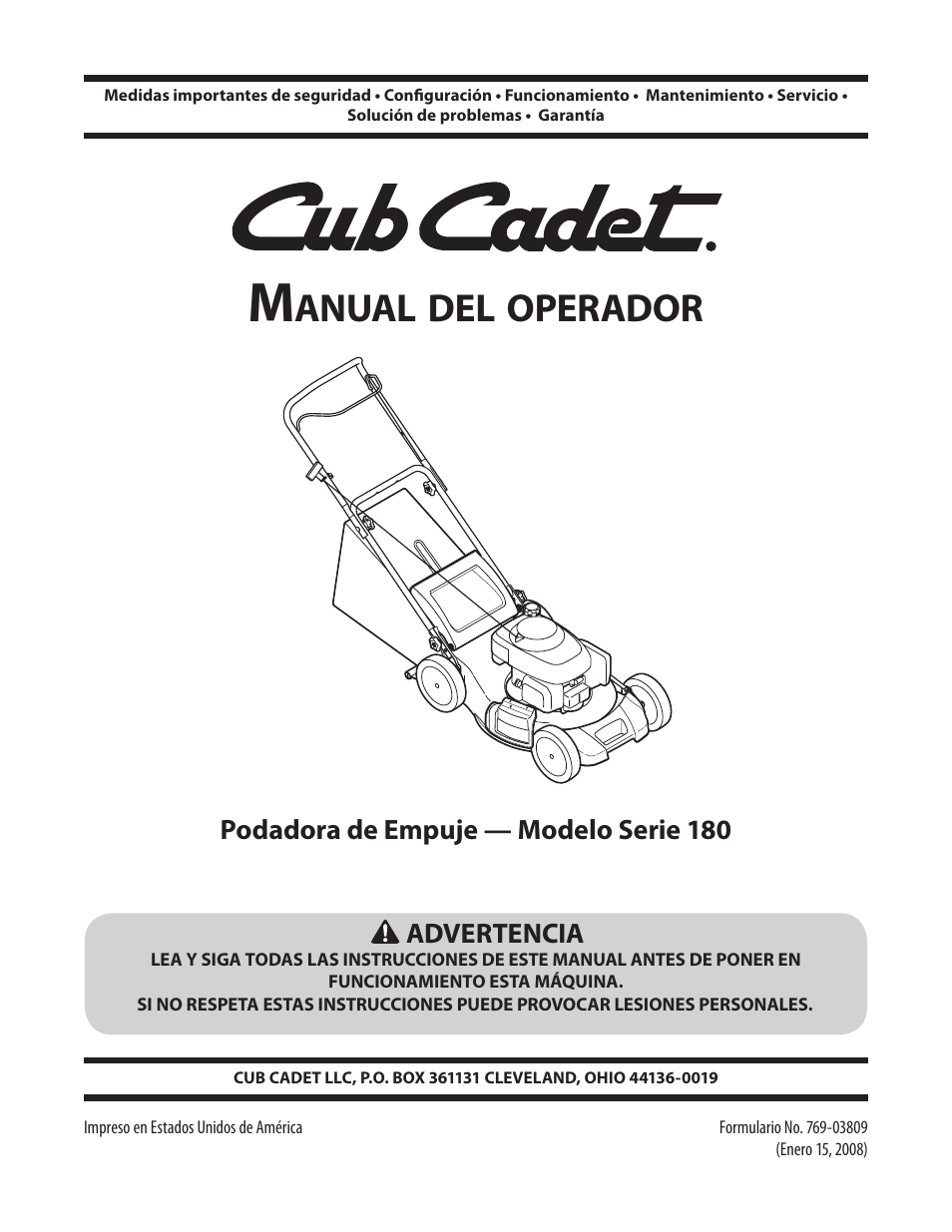 Anual, Operador | Cub Cadet Series 180 User Manual | Page 21 / 40