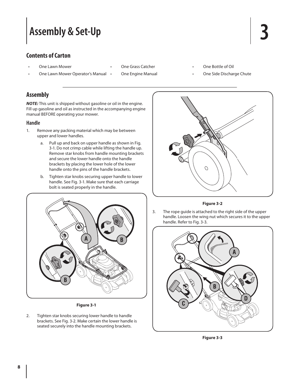 Assembly & set-up, Contents of carton, Assembly | Cub Cadet Series 180 User Manual | Page 8 / 40