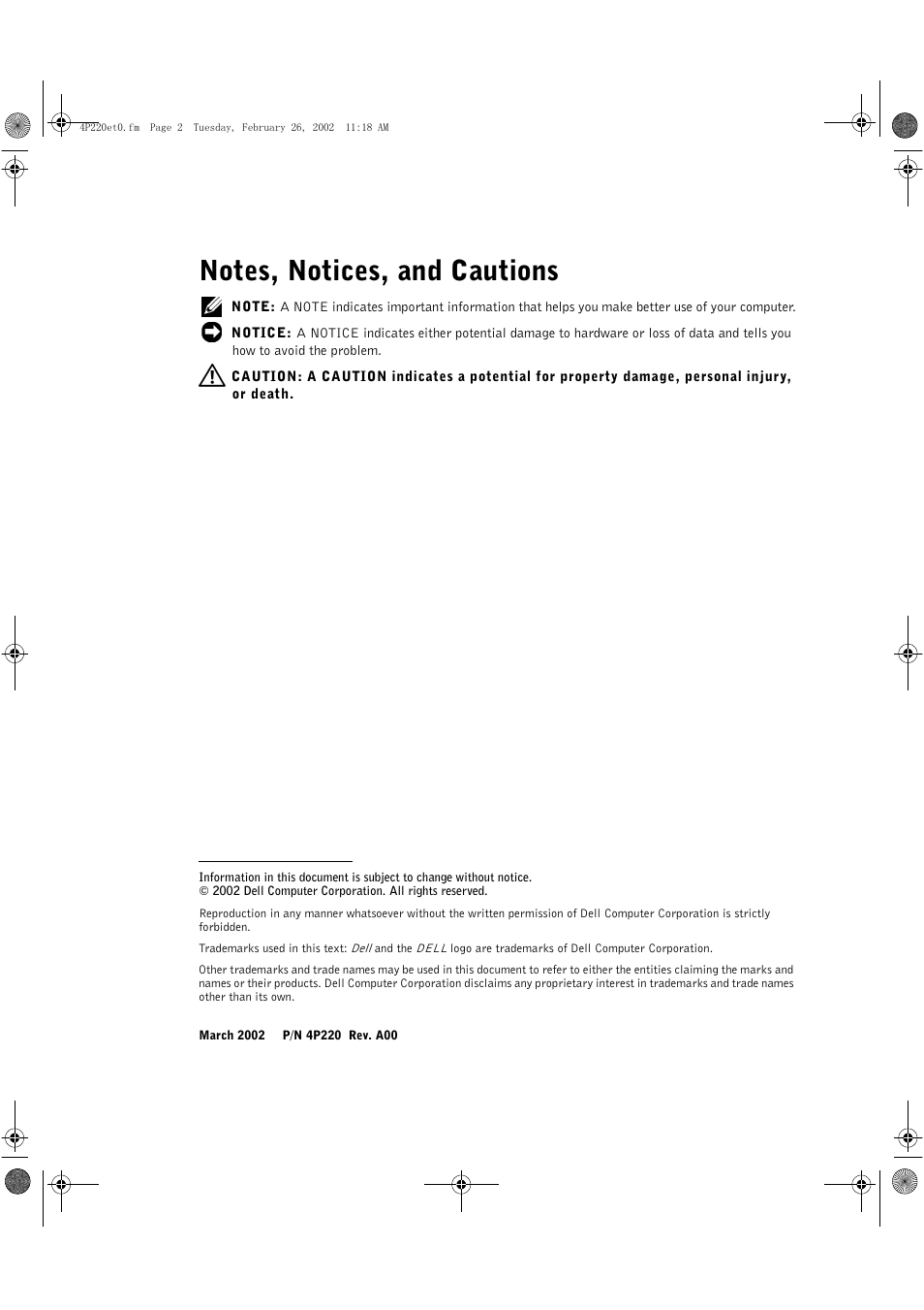 Notes, notices, and cautions | Dell PowerEdge 2650 User Manual | Page 2 / 40