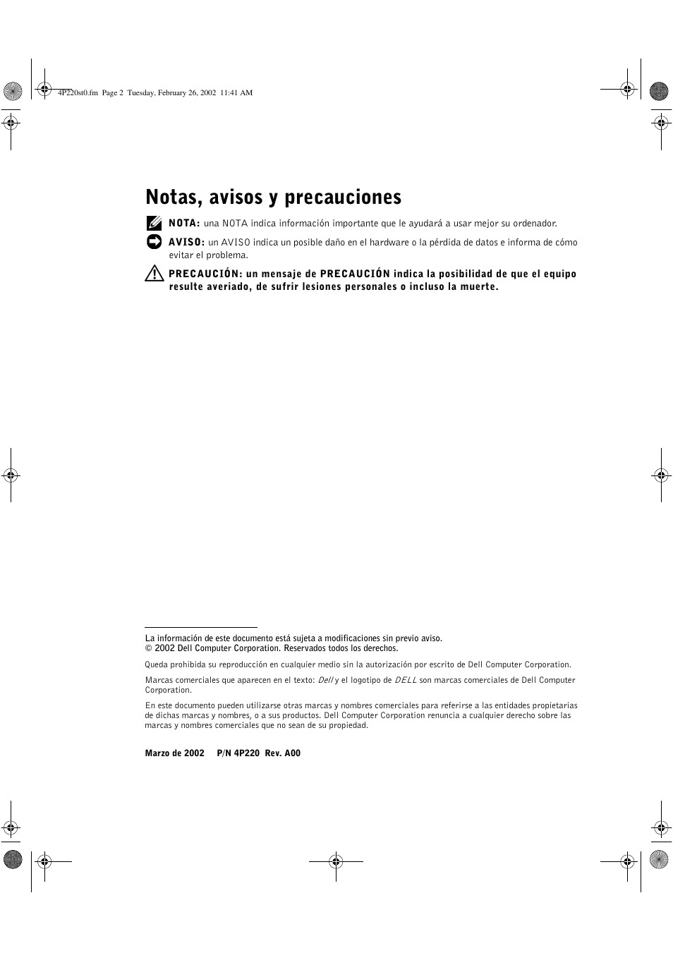 Notas, avisos y precauciones | Dell PowerEdge 2650 User Manual | Page 36 / 40