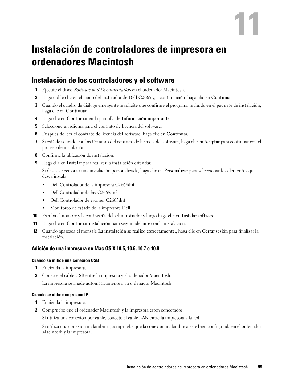 Instalación de los controladores y el software, Macintosh | Dell C2665dnf Color Laser Printer User Manual | Page 101 / 614