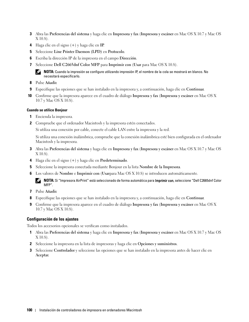 Configuración de los ajustes | Dell C2665dnf Color Laser Printer User Manual | Page 102 / 614