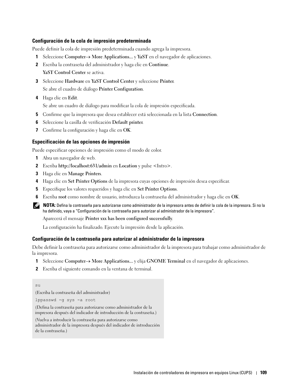 Especificación de las opciones de impresión, Impresora | Dell C2665dnf Color Laser Printer User Manual | Page 111 / 614