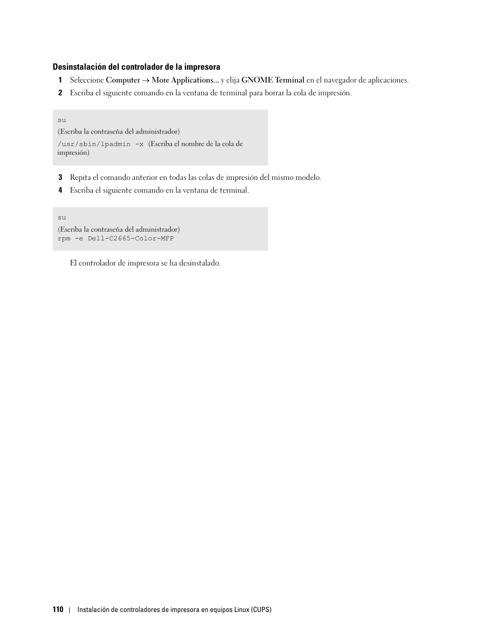 Desinstalación del controlador de la impresora | Dell C2665dnf Color Laser Printer User Manual | Page 112 / 614