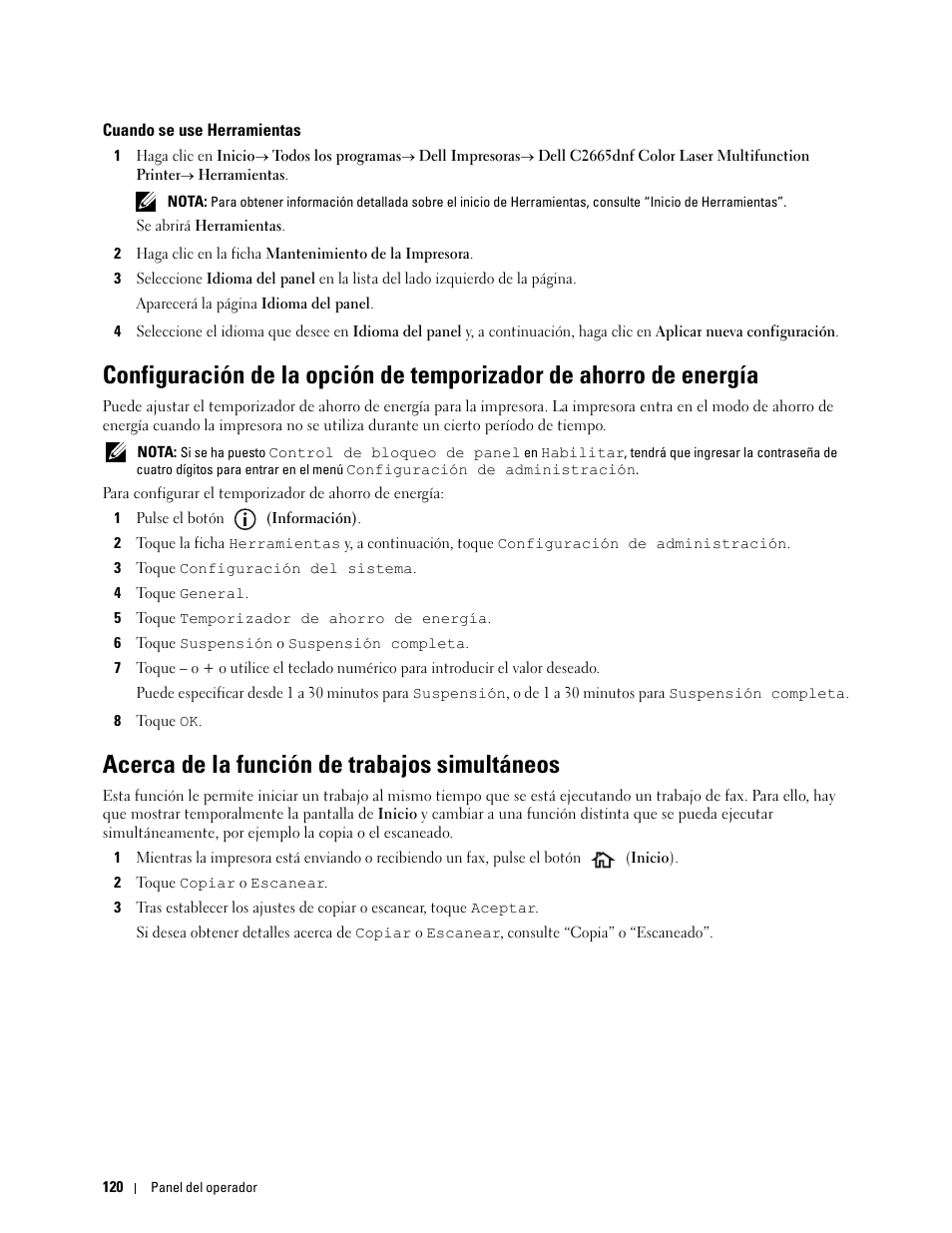 Cuando se use herramientas, Acerca de la función de trabajos simultáneos | Dell C2665dnf Color Laser Printer User Manual | Page 122 / 614