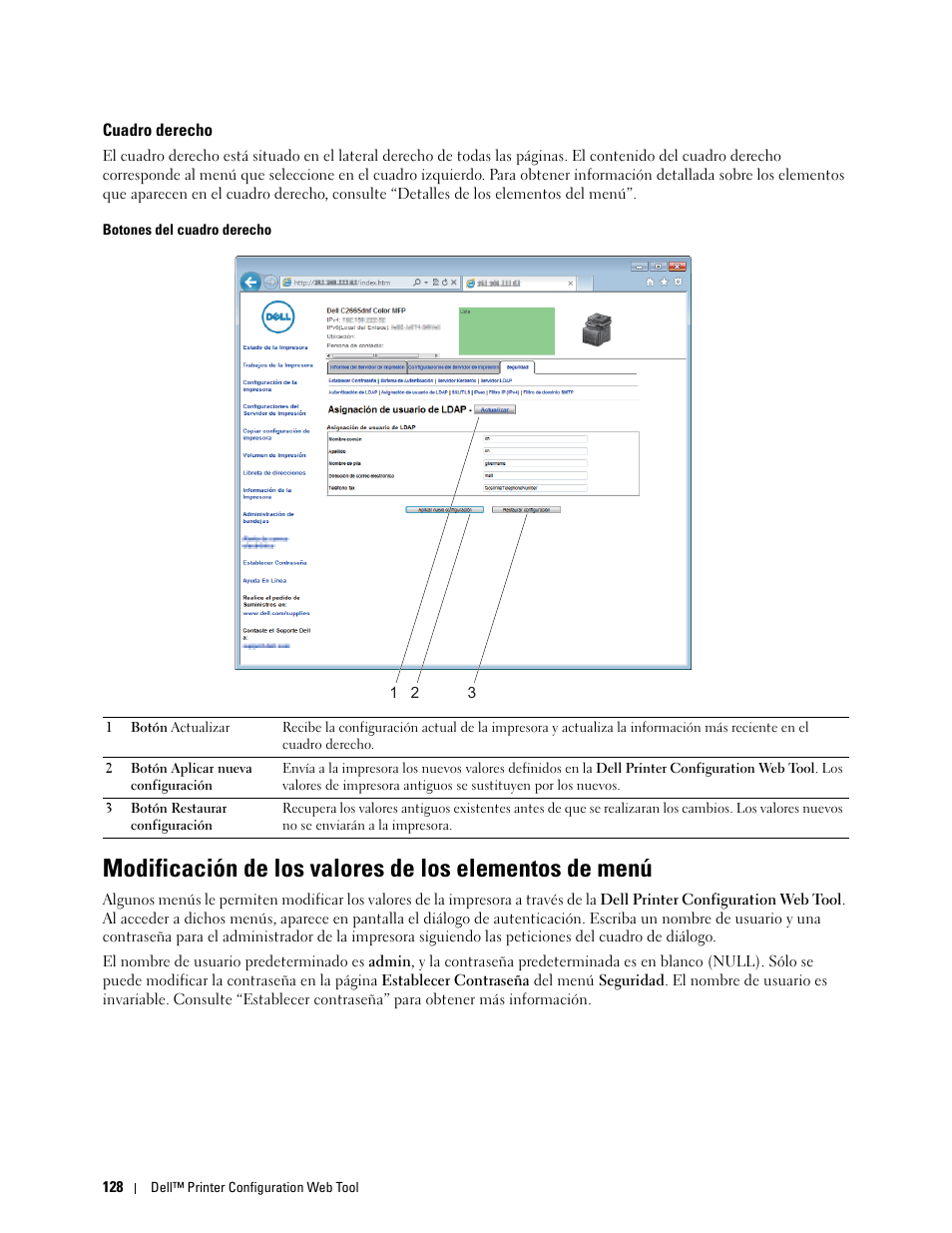 Cuadro derecho | Dell C2665dnf Color Laser Printer User Manual | Page 130 / 614