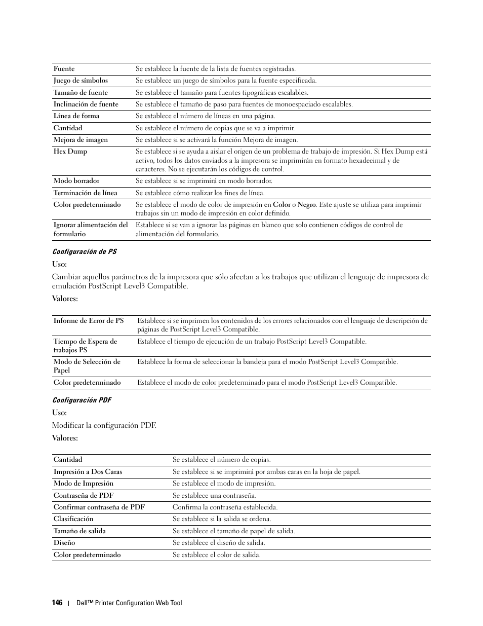 Configuración de ps” “configuración pdf | Dell C2665dnf Color Laser Printer User Manual | Page 148 / 614