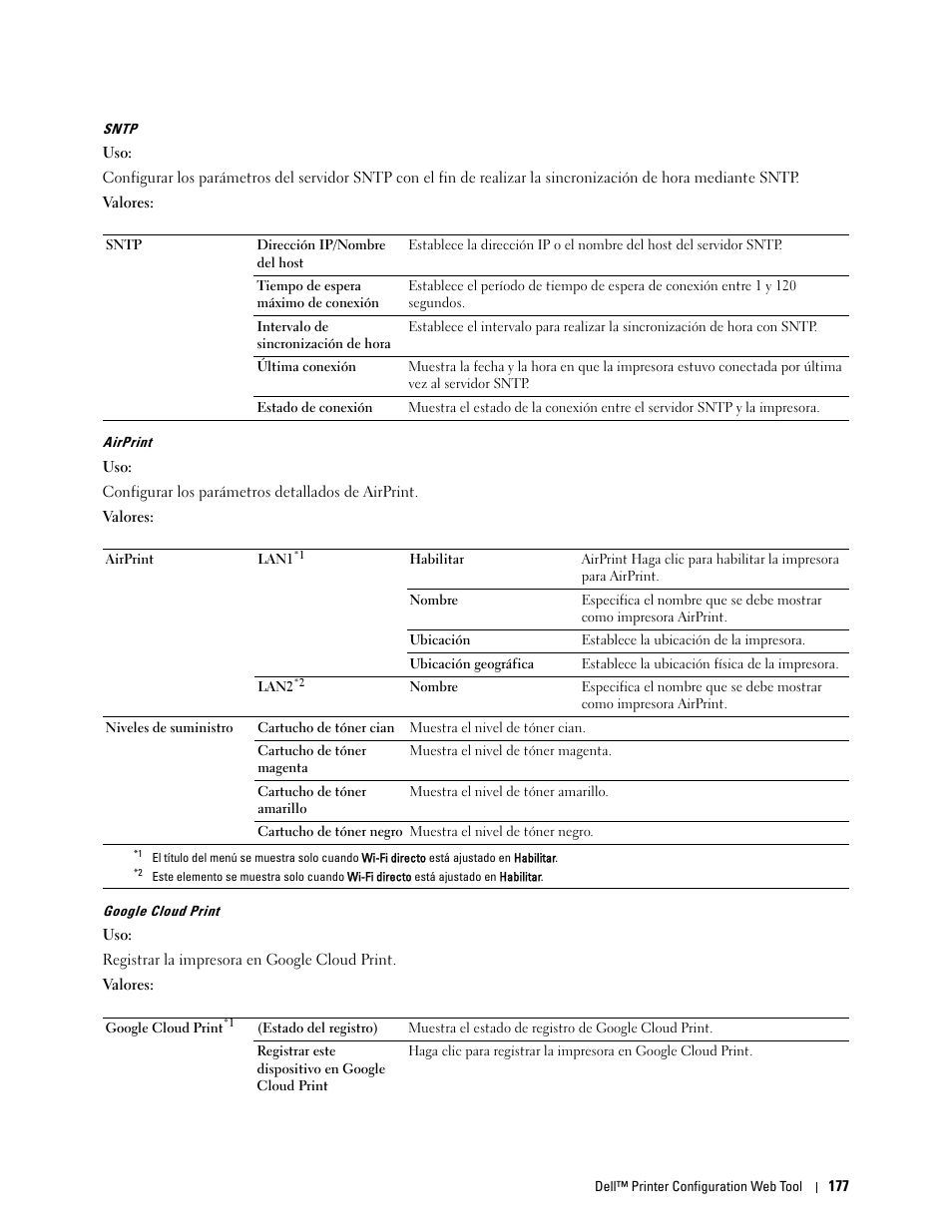 Sntp” “airprint” “google cloud print | Dell C2665dnf Color Laser Printer User Manual | Page 179 / 614