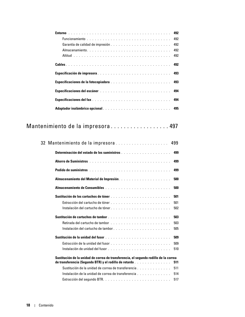 32 mantenimiento de la impresora 499, Mantenimiento de la impresora, 32 mantenimiento de la impresora | Dell C2665dnf Color Laser Printer User Manual | Page 20 / 614