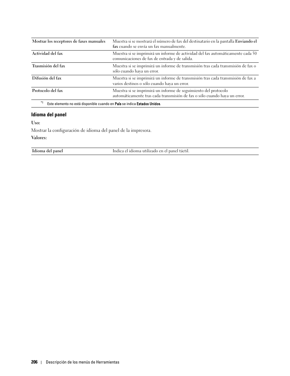 Idioma del panel | Dell C2665dnf Color Laser Printer User Manual | Page 208 / 614