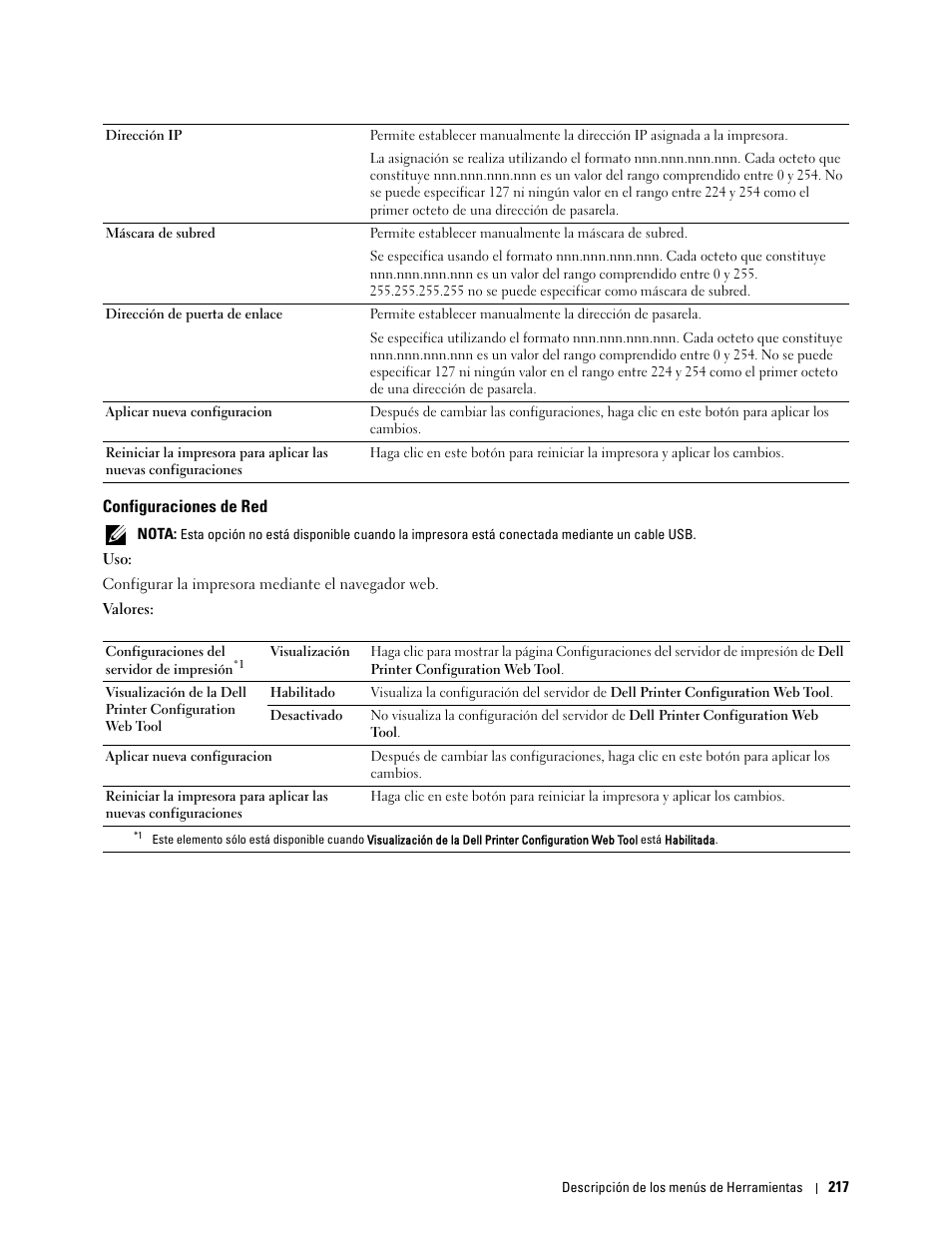 Configuraciones de red | Dell C2665dnf Color Laser Printer User Manual | Page 219 / 614