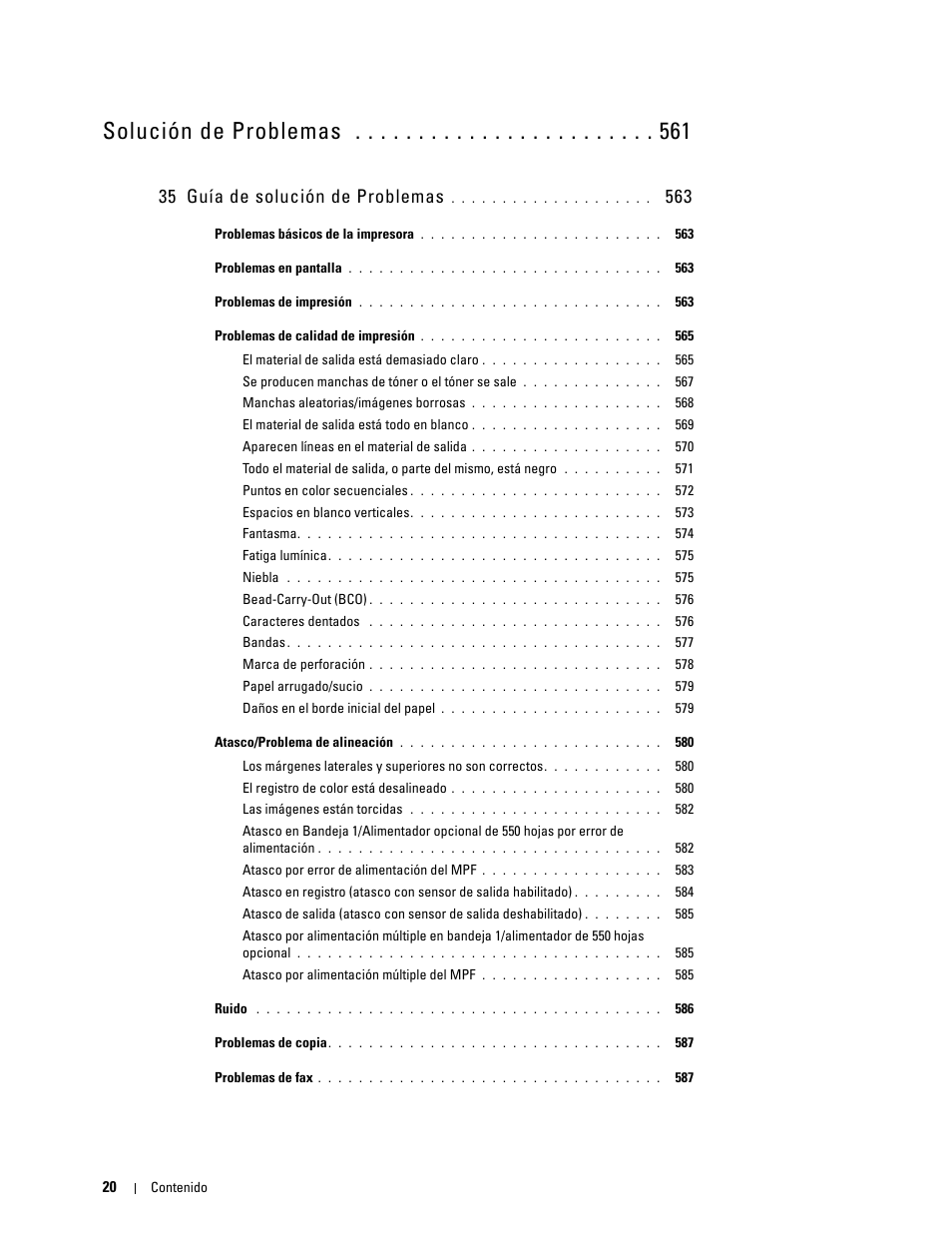 35 guía de solución de problemas 563, Solución de problemas, 35 guía de solución de problemas | Dell C2665dnf Color Laser Printer User Manual | Page 22 / 614