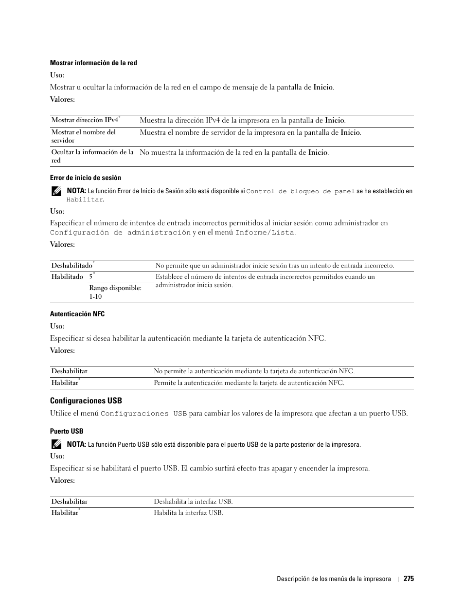 Configuraciones usb | Dell C2665dnf Color Laser Printer User Manual | Page 277 / 614