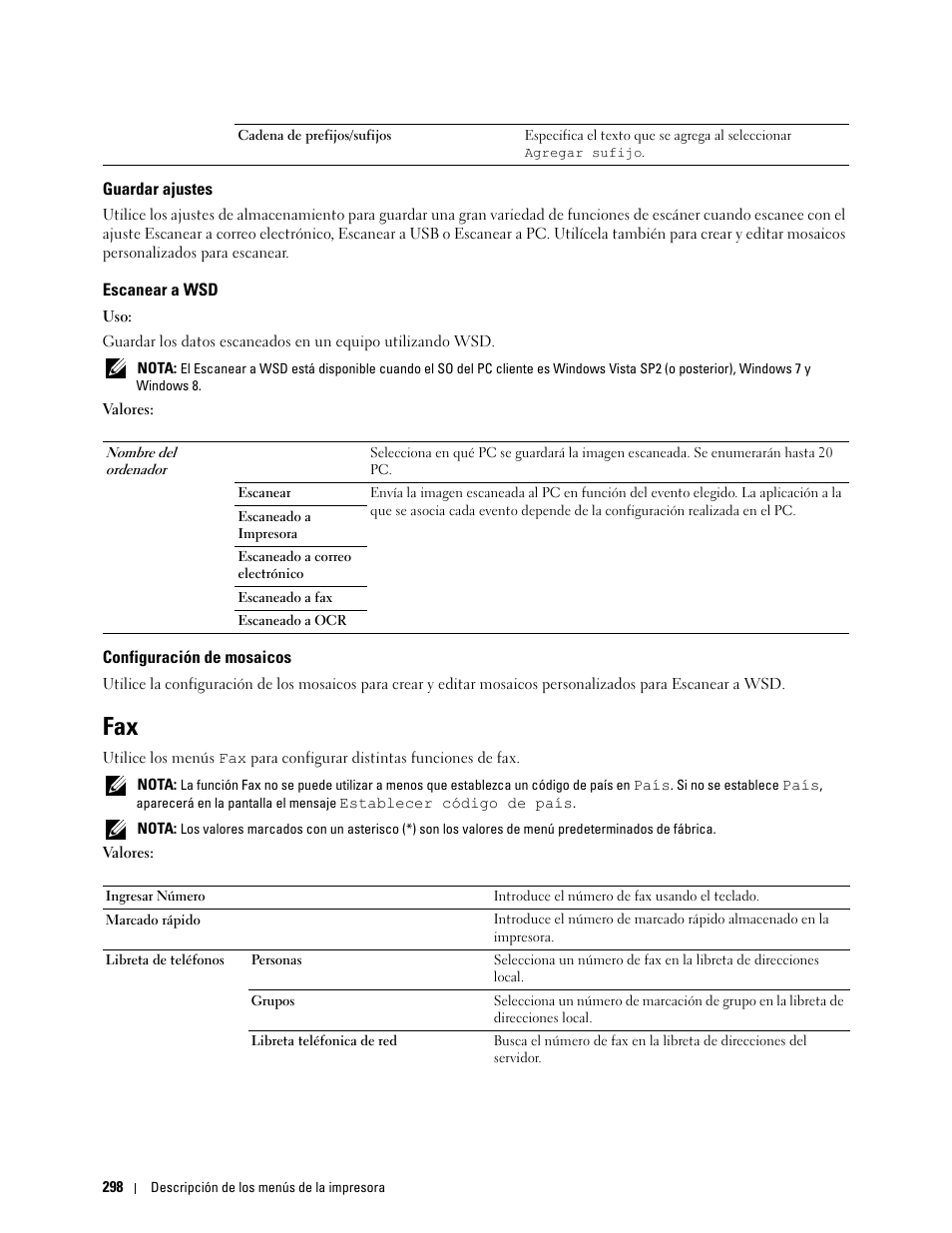 Guardar ajustes, Escanear a wsd, Configuración de mosaicos | Dell C2665dnf Color Laser Printer User Manual | Page 300 / 614