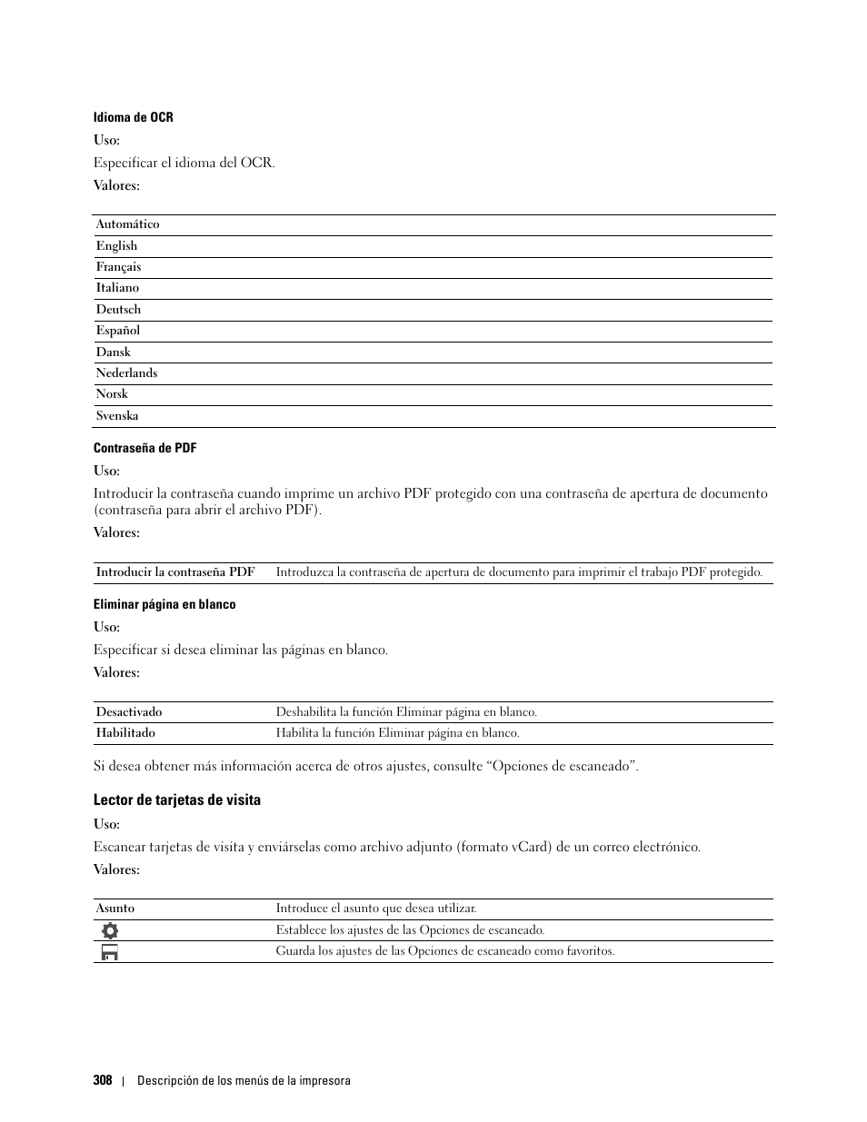 Lector de tarjetas de visita | Dell C2665dnf Color Laser Printer User Manual | Page 310 / 614