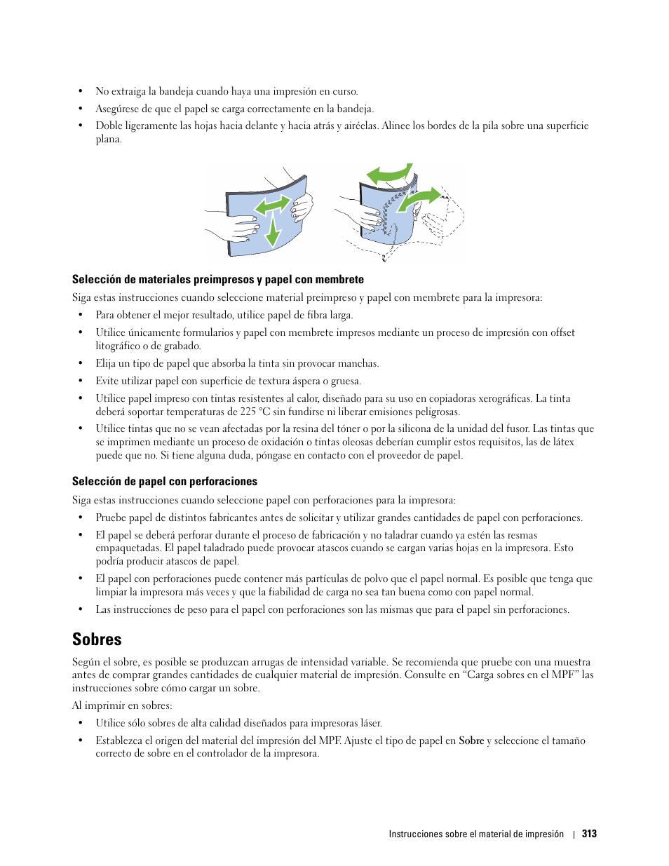 Selección de papel con perforaciones, Sobres | Dell C2665dnf Color Laser Printer User Manual | Page 315 / 614