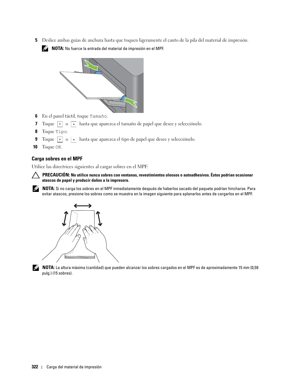 Carga sobres en el mpf | Dell C2665dnf Color Laser Printer User Manual | Page 324 / 614