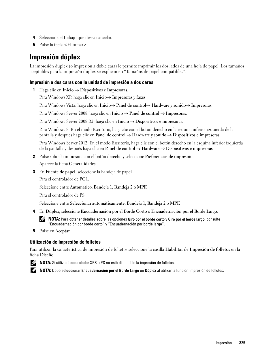 Impresión dúplex, Utilización de impresión de folletos | Dell C2665dnf Color Laser Printer User Manual | Page 331 / 614