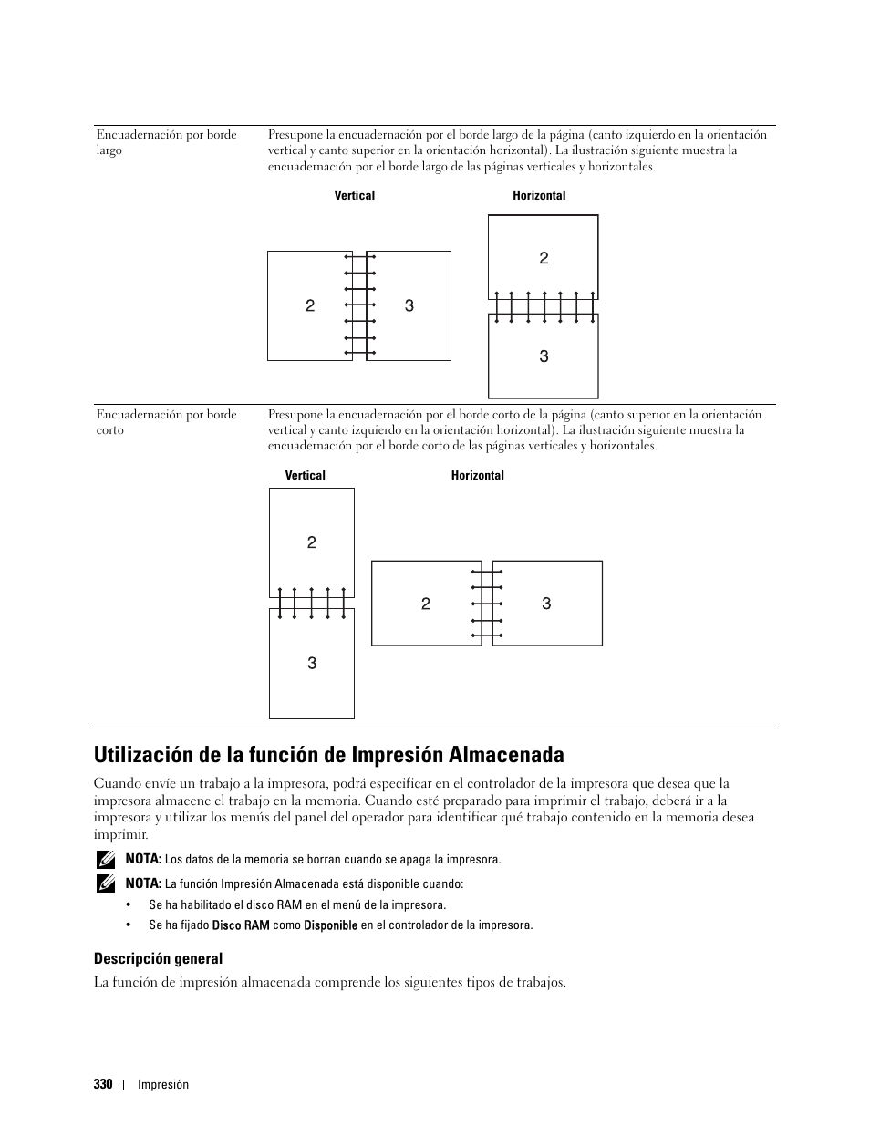 Utilización de la función de impresión almacenada, Descripción general | Dell C2665dnf Color Laser Printer User Manual | Page 332 / 614