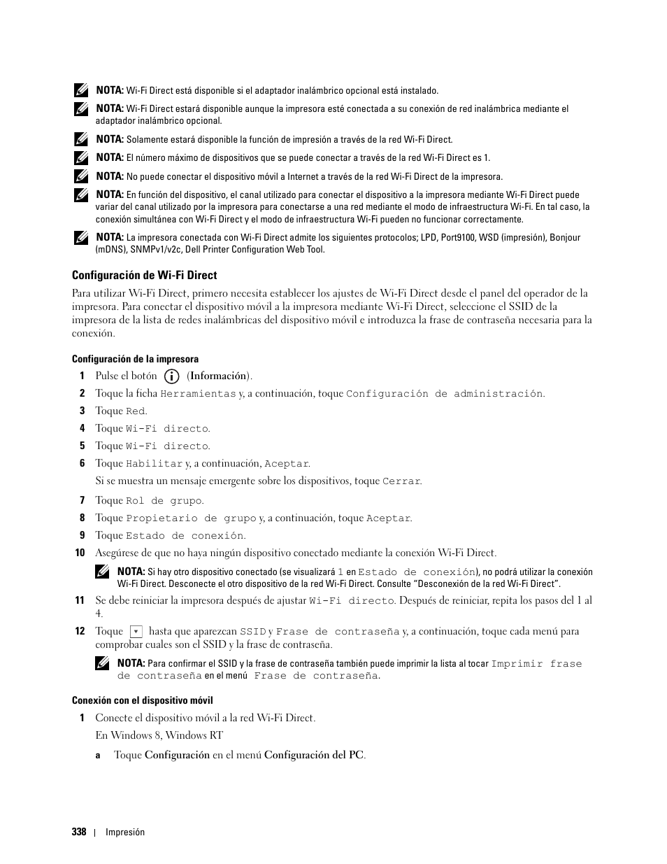 Configuración de wi-fi direct | Dell C2665dnf Color Laser Printer User Manual | Page 340 / 614