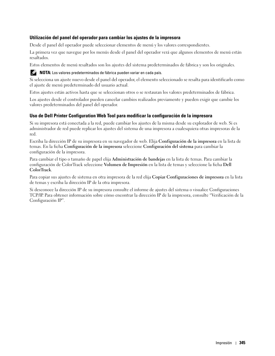 Impresora, De la impresora | Dell C2665dnf Color Laser Printer User Manual | Page 347 / 614