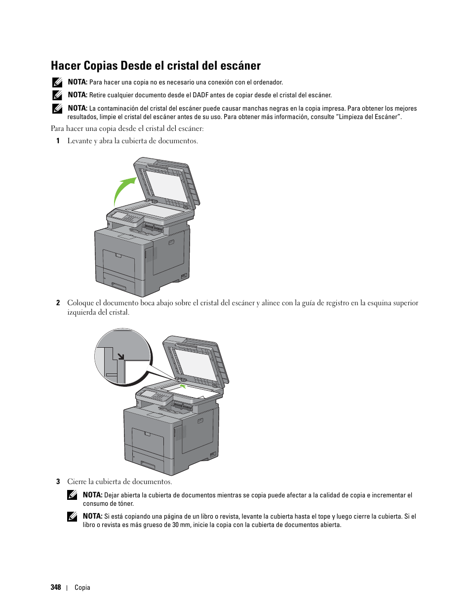 Hacer copias desde el cristal del escáner | Dell C2665dnf Color Laser Printer User Manual | Page 350 / 614