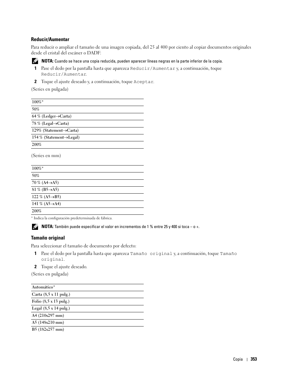 Reducir/aumentar, Tamaño original | Dell C2665dnf Color Laser Printer User Manual | Page 355 / 614