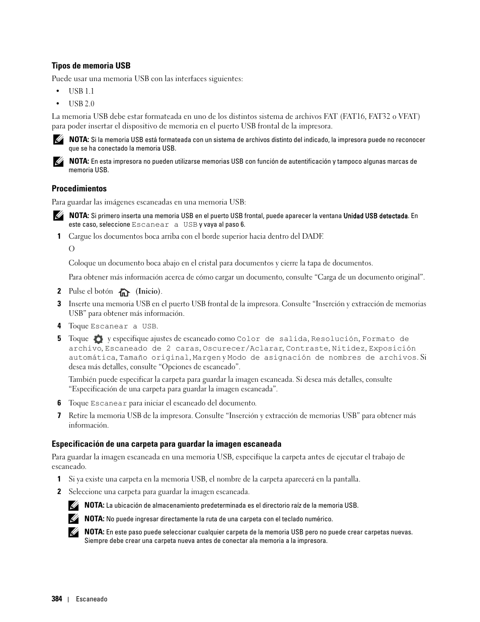 Tipos de memoria usb, Procedimientos | Dell C2665dnf Color Laser Printer User Manual | Page 386 / 614